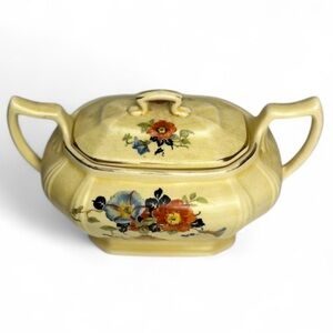 Vintage 1930s-1940s Limoge China Co Golden Glow Sugar Bowl with lid, USA